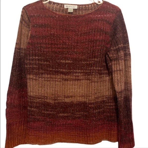 3/$30 Sheer light weight rust and tan neutrals with gold sweater - Picture 2 of 7